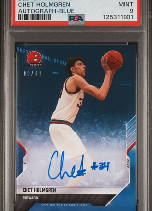 2021 Bowman Next Chet Holmgren #34B Autograph Blue 09/49 PSA 9