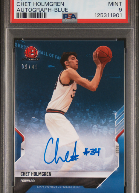 2021 Bowman Next Chet Holmgren #34B Autograph Blue 09/49 PSA 9