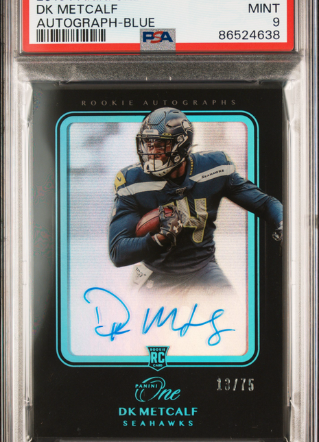 2019 Panini One DK Metcalf #132 Autograph Blue 13/75 PSA 9
