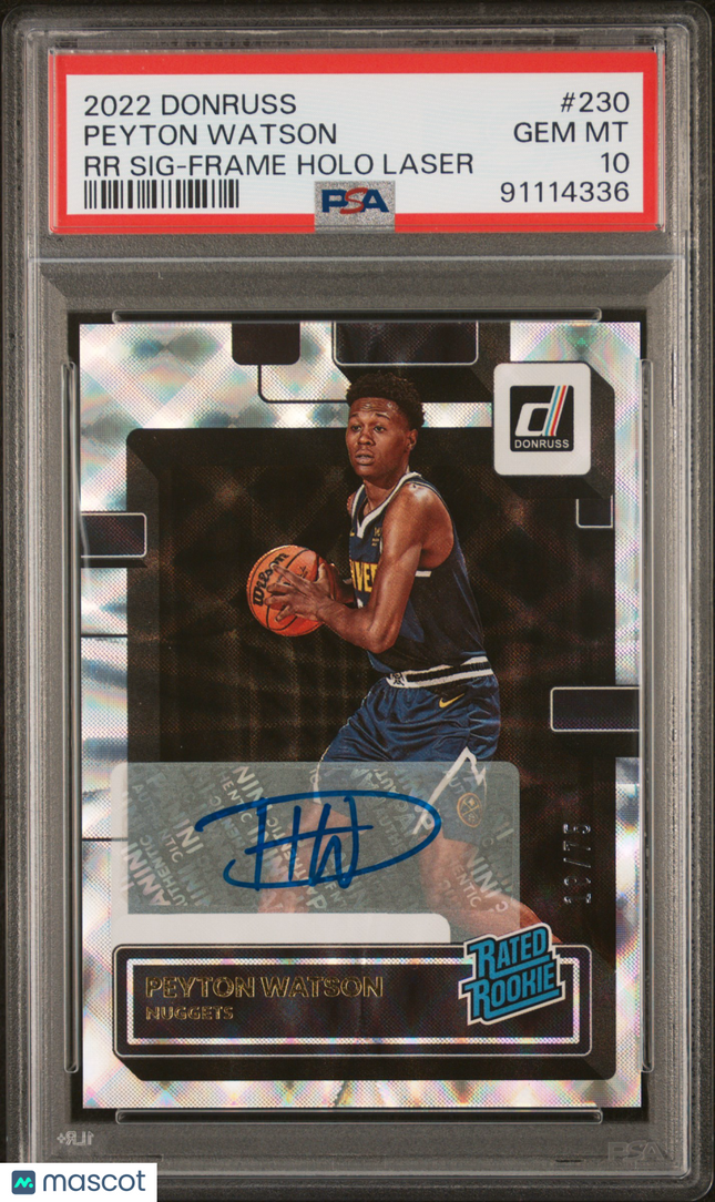 2022 Panini Donruss Peyton Watson #230 RR SIG Frame Holo Laser 13/75 PSA 10