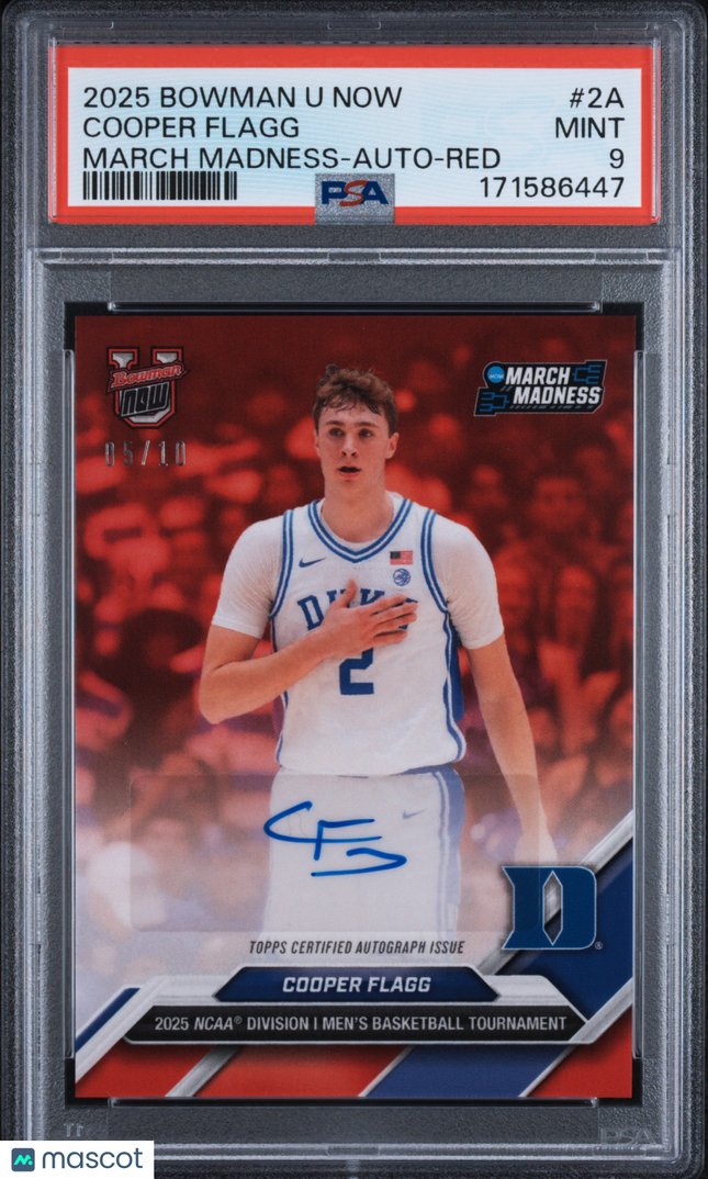 2025 Bowman U Now March Madness Cooper Flagg #2A Auto Red 05/10 PSA 9