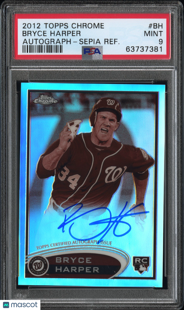 2012 Topps Chrome Bryce Harper #BH Autograph Sepia Refractor PSA 9 1/75