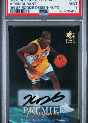2007 SP Rookie Edition Kevin Durant #151 '94 Design Autograph PSA 9
