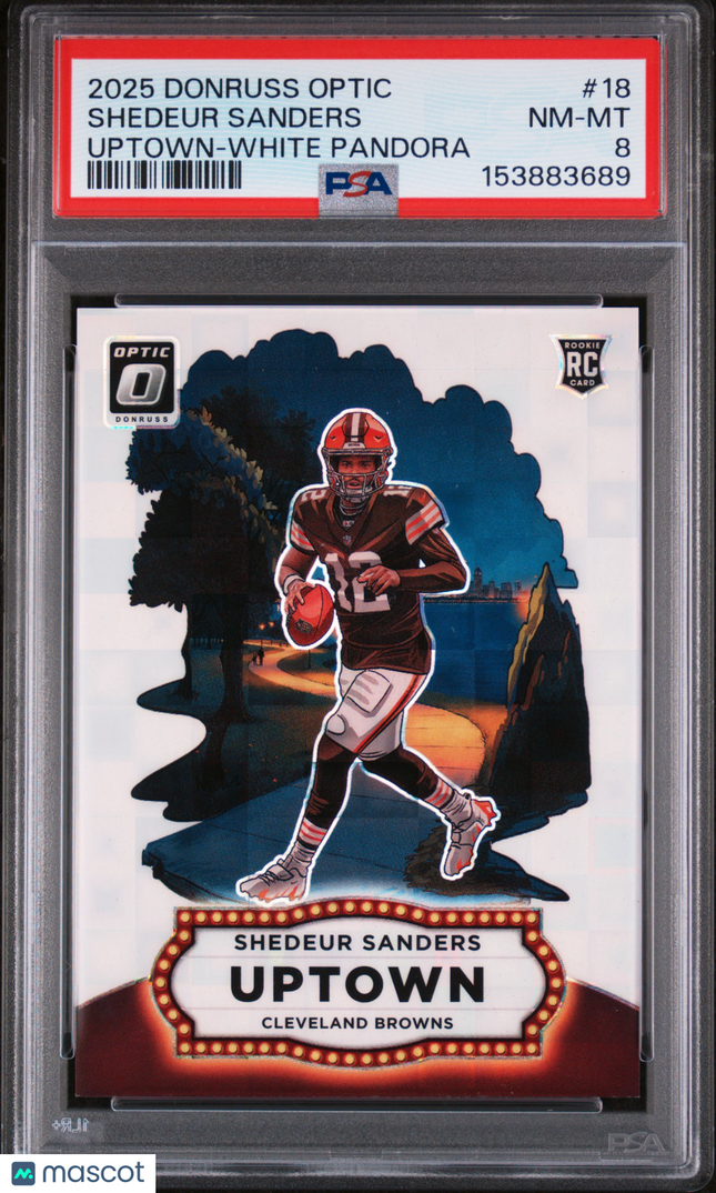 2025 Panini Donruss Optic Uptown Shedeur Sanders #18 White Pandora /25 PSA 8