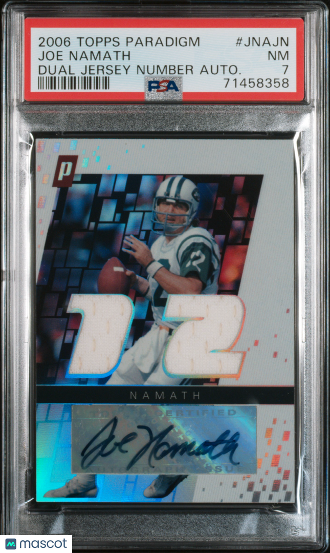 2006 Topps Paradigm Dual Jersey Number Auto Joe Namath #JNAJN PSA 7 /25