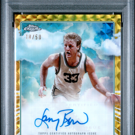 2024 Topps Chrome Sky-Light Signatures Larry Bird #SLSLB Gold Geo 18/50 PSA 9