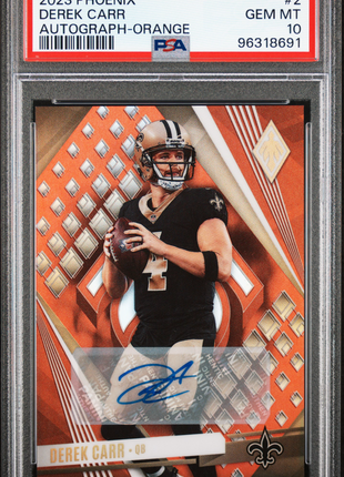 2023 Panini Phoenix Orange Auto /20 Derek Carr #2 PSA 10