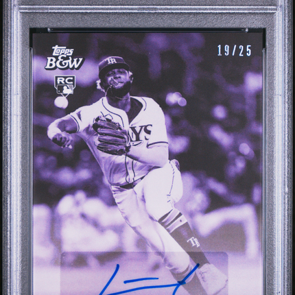 2024 Topps Black And White Junior Caminero #55A Purple 19/25 PSA 9 Auto