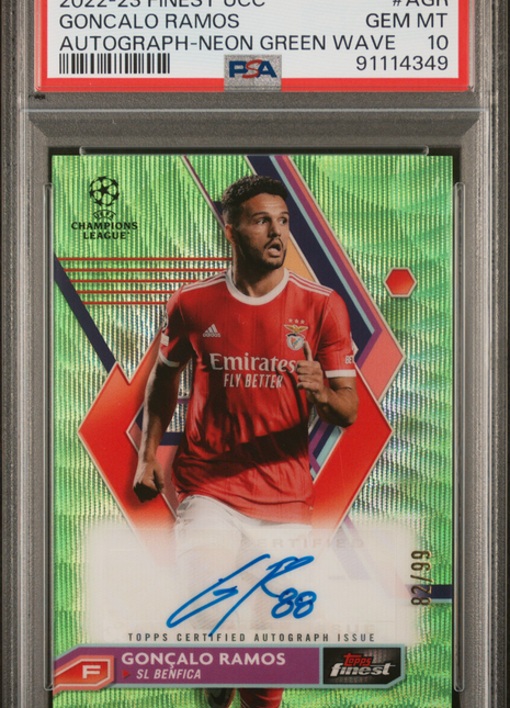 2022-23 Topps Finest Neon Green /99 Auto Goncalo Ramos #AGR PSA 10