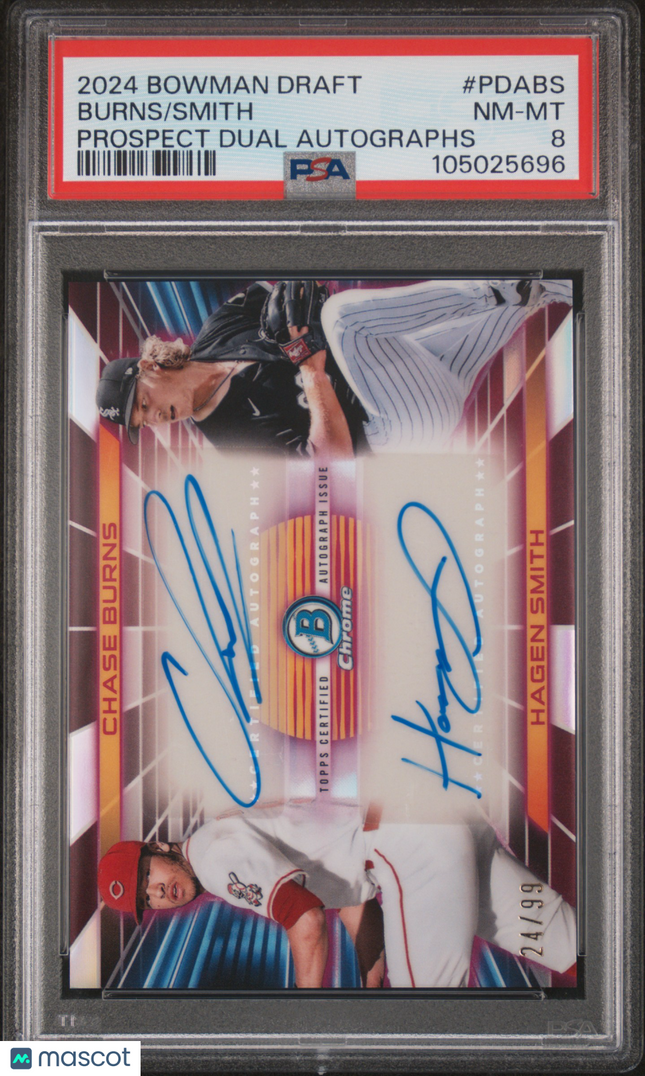 2024 Bowman Draft Prospect Dual Autographs Smith Burns #PDABS 24/99 PSA 8