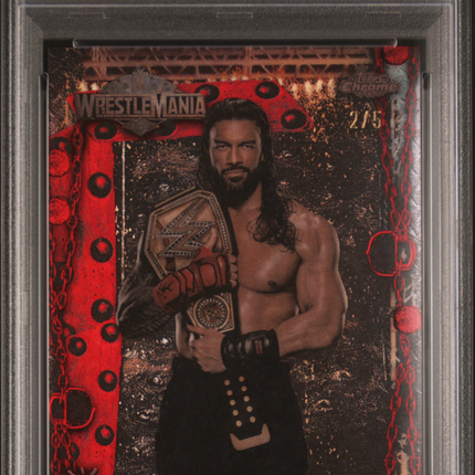 2025 Topps Chrome WWE Cactus Jack Cactus Champions Roman Reigns Red /5 PSA 9