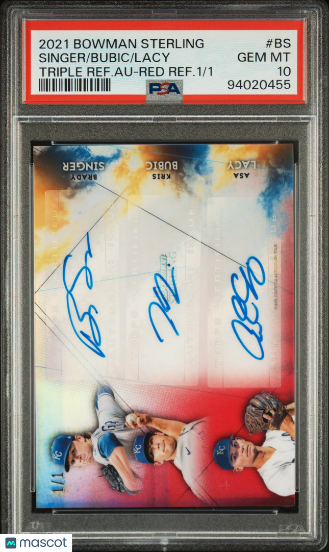 2021 Bowman Sterling Triple Auto Lacy Bubic Singer #BS Red Refractor 1/1 PSA 10