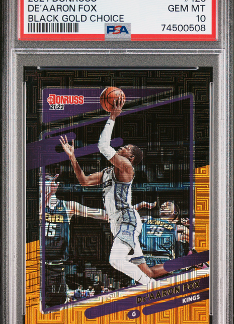 2021 Panini Donruss De’Aaron Fox #126 Black Gold Choice PSA 10