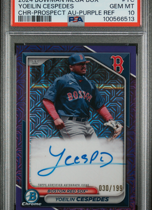 2024 Bowman Mega Box Chrome Mega Auto Yoeilin Cespedes #YC Purple /199 PSA 10