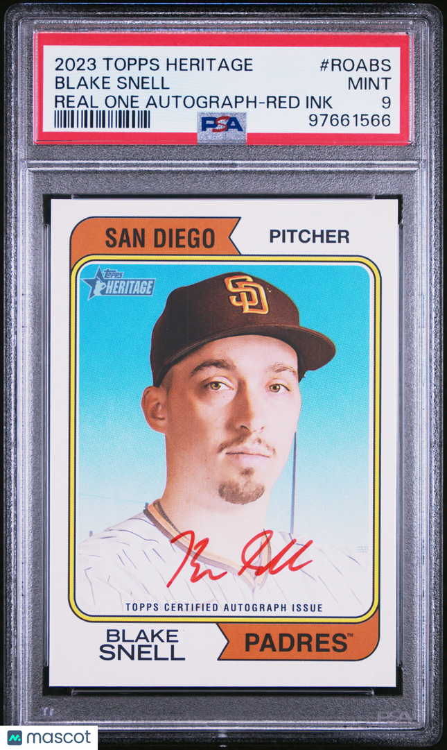 2023 Topps Heritage Real One Blake Snell #ROABS Red Ink /74 PSA 9 Auto