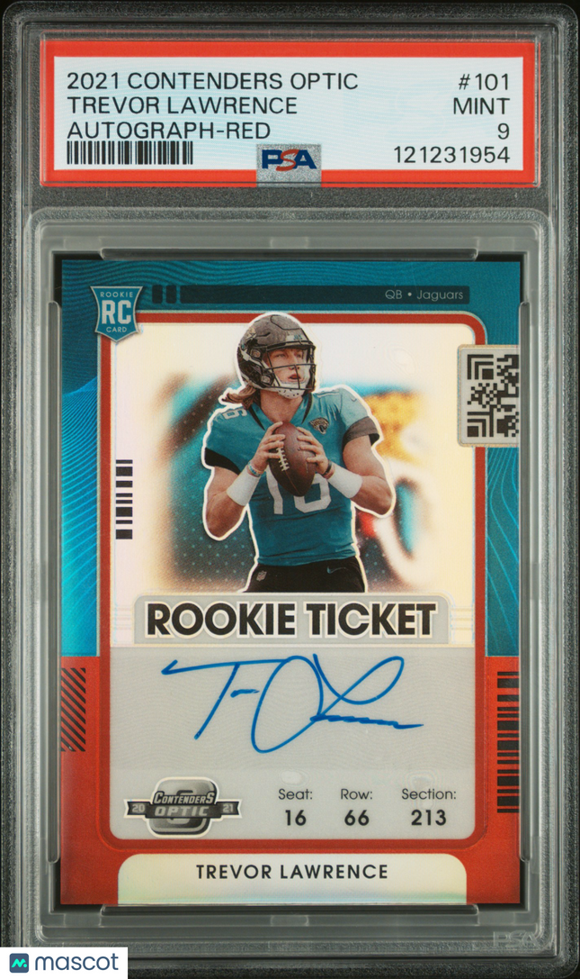 2021 Panini Contenders Optic Trevor Lawrence #101 Autograph Red PSA 9 Auto /75