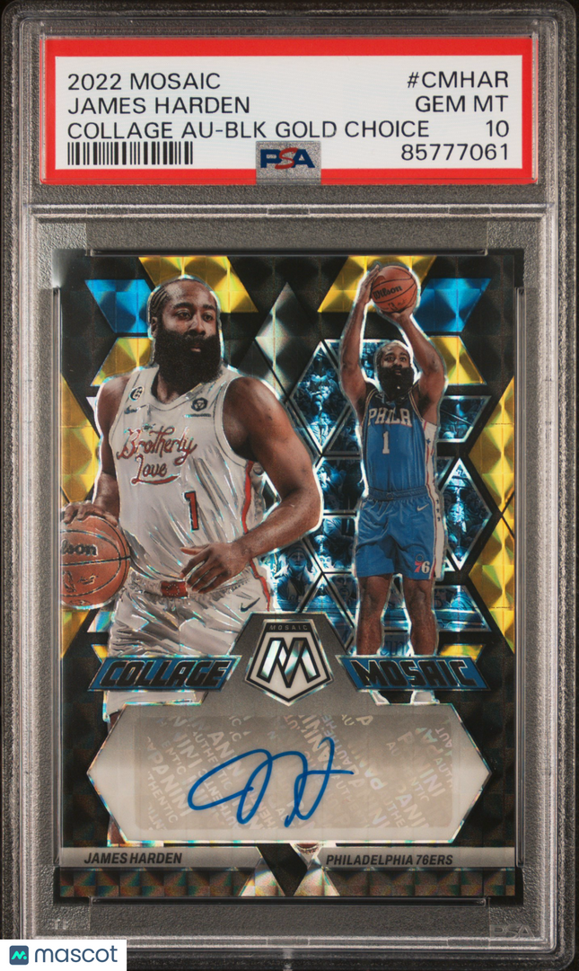 2022 Panini Mosaic Collage Mosaic James Harden Black Gold Choice PSA 10 Auto /8