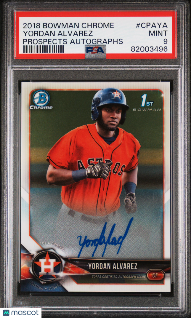 2018 Bowman Chrome Prospects Autographs Yordan Alvarez #CPAYA PSA 9 Auto