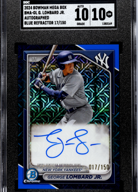 2024 Bowman Mega Box George Lombard JR. #BMA-GL Blue Refractor SGC 10 Auto 10