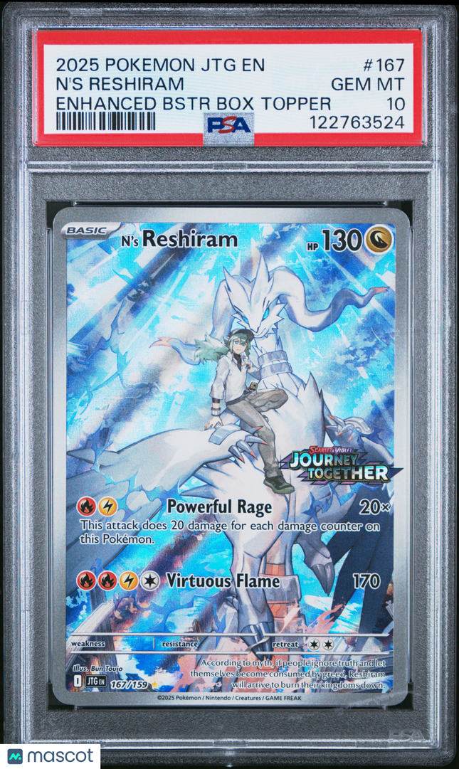 2025 Pokemon Journey Together N'S Reshiram Enhanced Bstr Box Topper PSA 10 #167