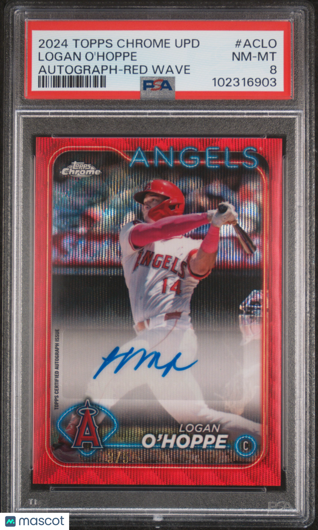2024 Topps Chrome Update Series Logan O'hoppe #ACLO Red Wave PSA 8 Auto /5