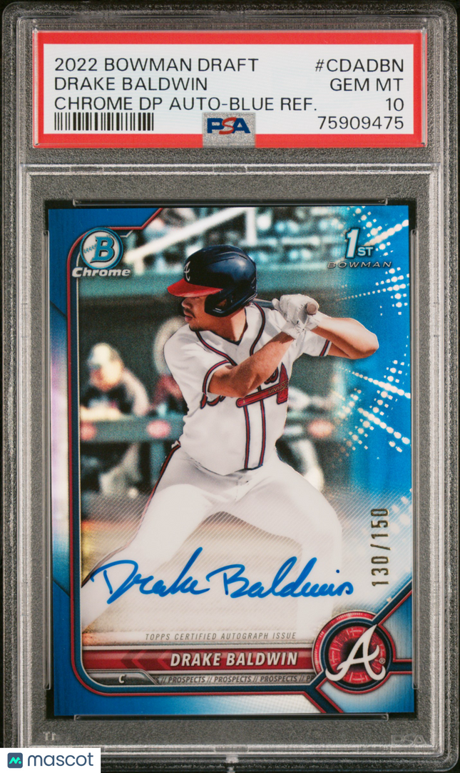 2022 Bowman Draft Chrome Drake Baldwin #CDADBN Blue Refractor /150 PSA 10 Auto