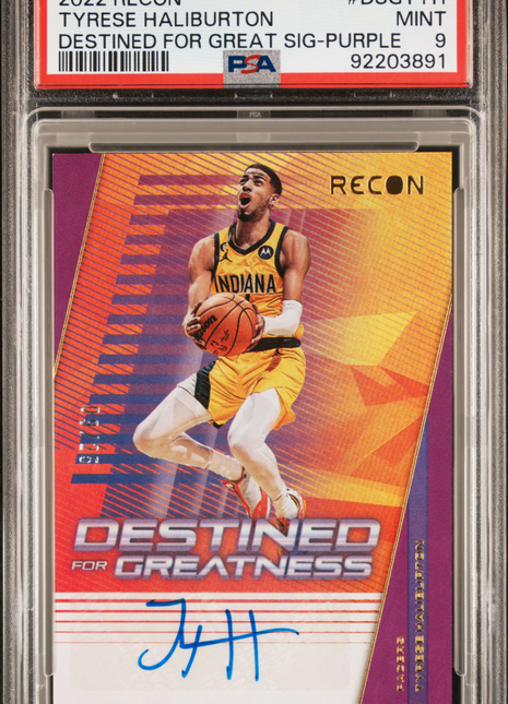 2022 Panini Recon Destined For Greatness Tyrese Haliburton Purple PSA 9 Auto