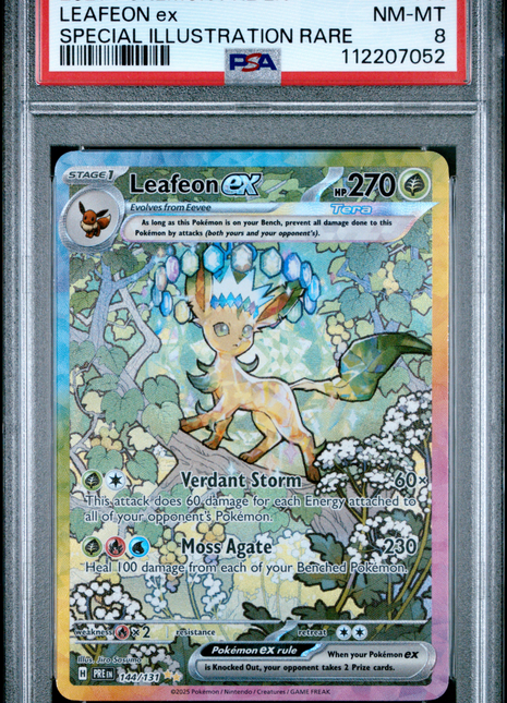2025 Pokemon Prismatic Evolutions Leafeon EX Special Illustration PSA 8 #144