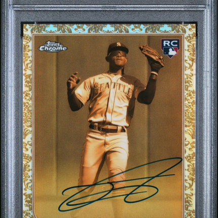 2022 Topps Gilded Chrome Cast In Gold /199 Julio Rodriguez #CGAJR PSA 9 Auto