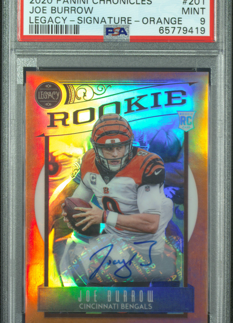 2020 Panini Chronicles Legacy Joe Burrow #201 Signature Orange PSA 9