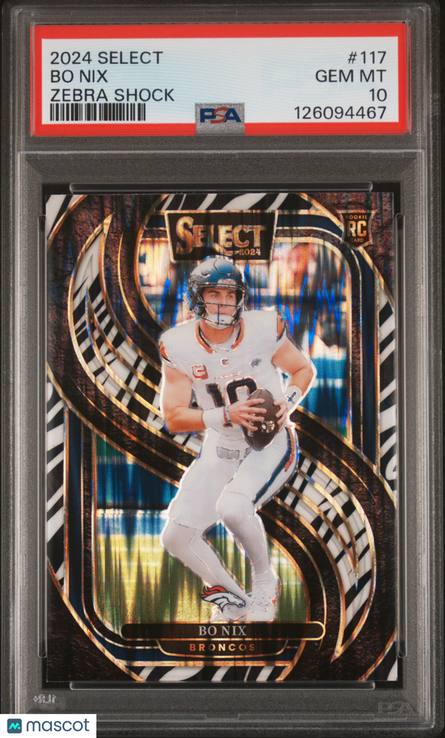 2024 Panini Select Bo Nix #117 Zebra Shock PSA 10