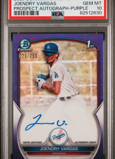 2023 Bowman Chrome Prospect Auto Joendry Vargas #CPAJV Purple Ref /250 PSA 10