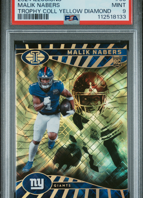 2024 Panini Illusions Malik Nabers #66 Trophy Coll Yellow Diamond PSA 9