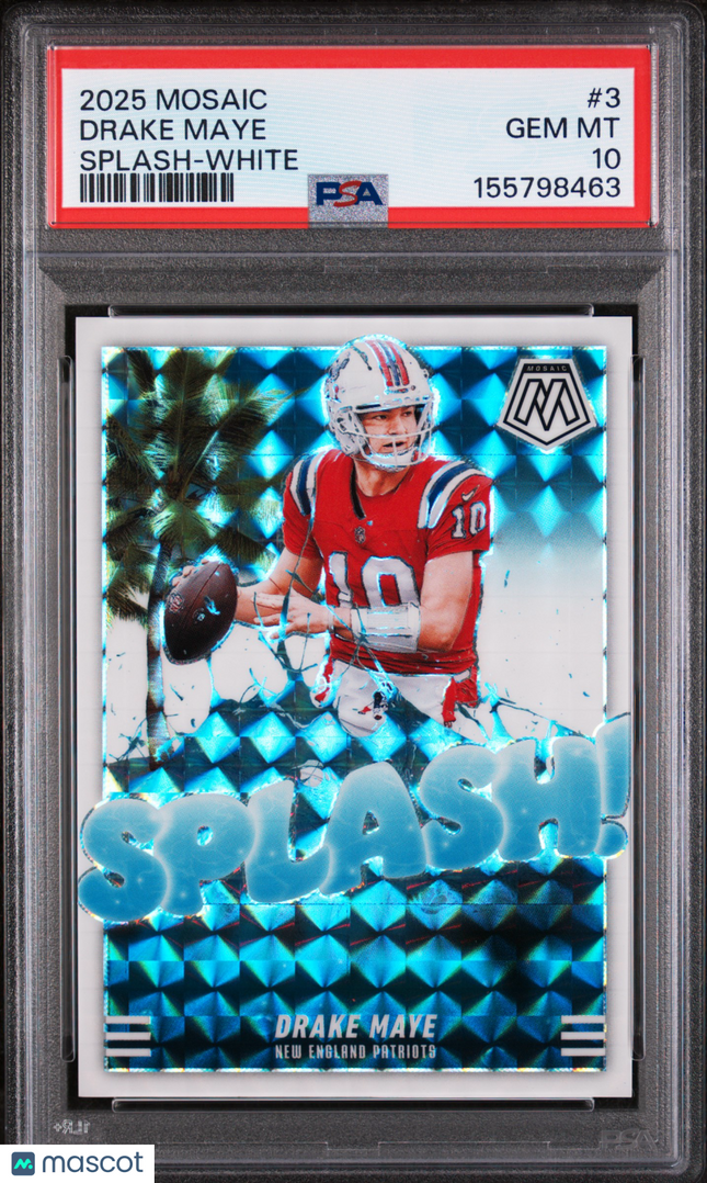 2025 Panini Mosaic Splash Drake Maye #3 White /25 PSA 10