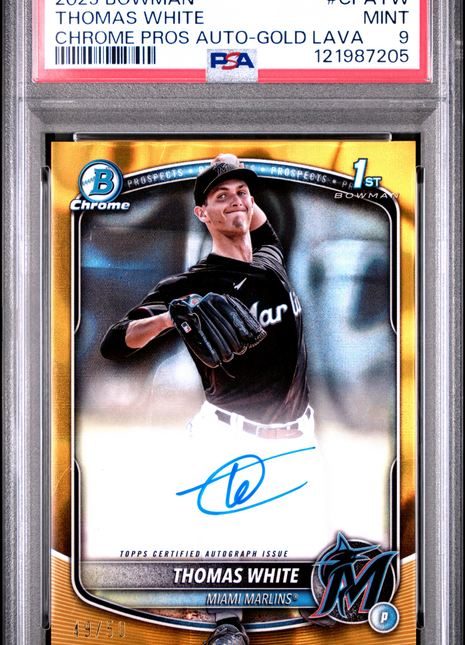 2025 Bowman Chrome Prospect Autographs Thomas White #CPATW Gold Lava 49/50 PSA 9