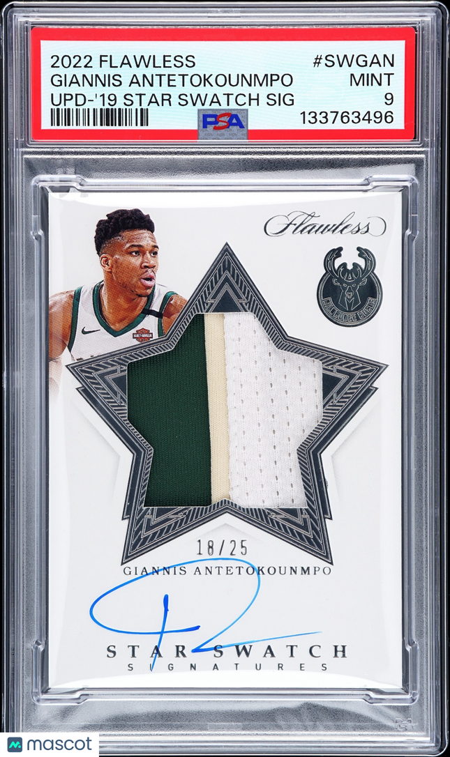 2022 Panini Flawless Giannis Antetokounmpo Star Swatch Patch Auto 18/25 PSA 9