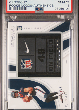 2023 Panini Immaculate Collection Rookie Logos Laundry Tag CJ Stroud PSA 8