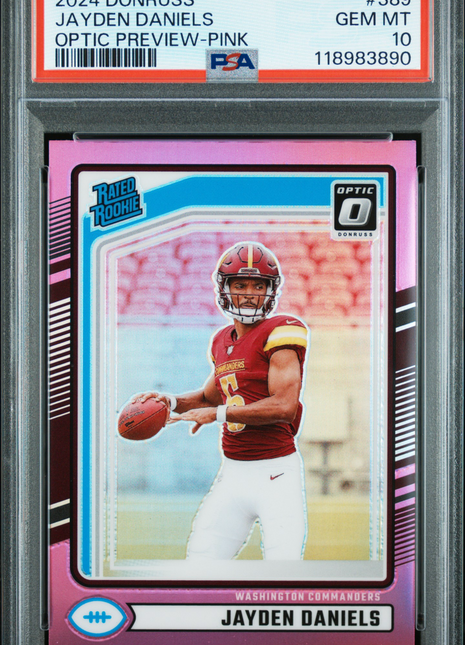 2024 Panini Donruss Jayden Daniels #389 Optic Preview Pink PSA 10