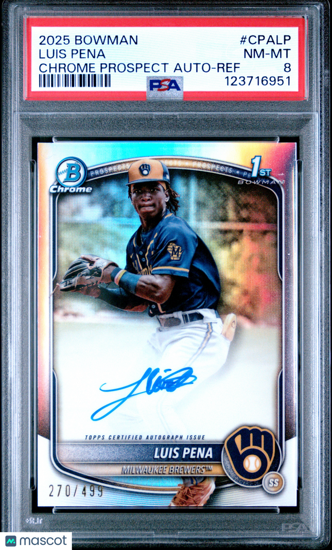 2025 Bowman Chrome Prospect Autographs Luis Pena #CPALP Ref 270/499 PSA 8