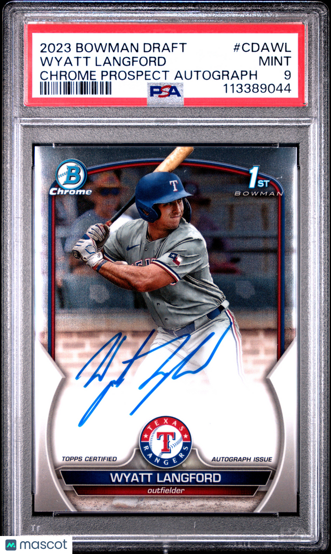 2023 Bowman Draft Chrome Prospect Autograph Wyatt Langford #CDAWL PSA 9