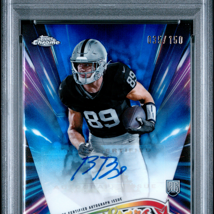 2024 Topps Chrome Future Star Auto Brock Bowers #FSABB Blue Refractor /150 PSA 9