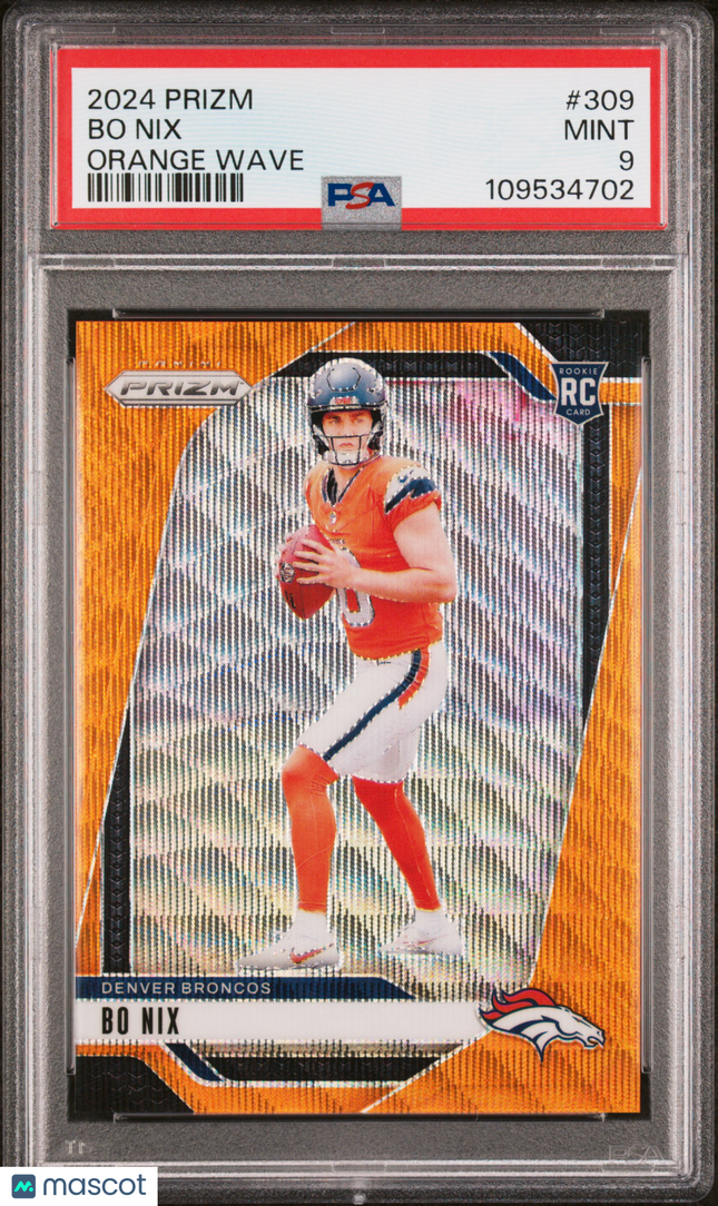 2024 Panini Prizm Bo Nix #309 Orange Wave PSA 9 /60
