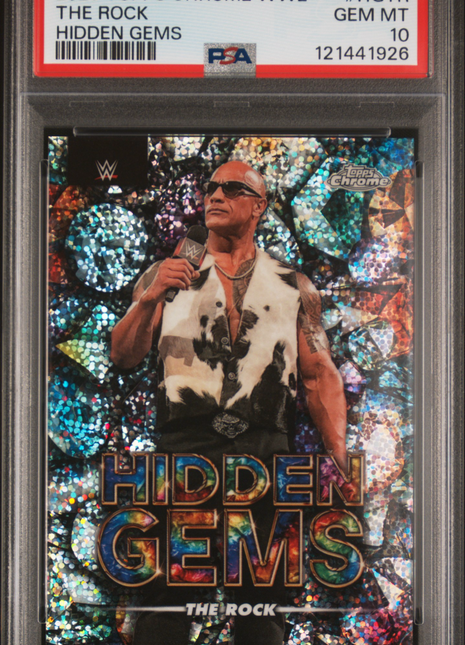 2025 Topps Chrome WWE Hidden Gems The Rock #HGTR PSA 10
