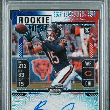 2024 Panini Contenders Optic Rome Odunze #104 Autograph Red White Blue PSA 9