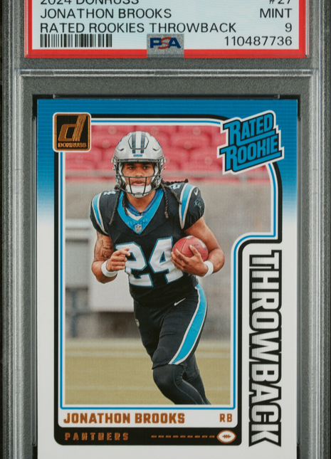 2024 Panini Donruss Rated Rookies Throwback Jonathon Brooks #27 PSA 9