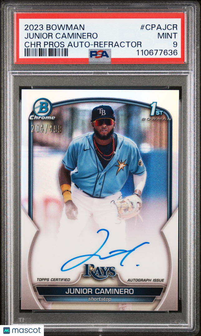 2023 Bowman Chrome Auto Junior Caminero #CPAJCR Refractor 204/499 PSA 9