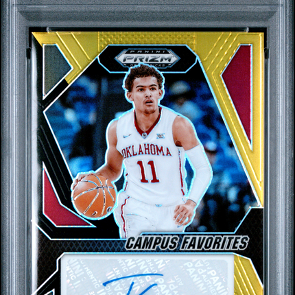 2024 Panini Prizm Campus Favorites Trae Young #CFSTRY Black Gold Auto /5 PSA 10