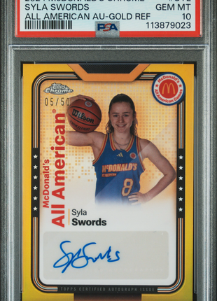 2024 Topps Chrome Mcdonald's Auto Syla Swords #SYL Gold Ref /50 PSA 10