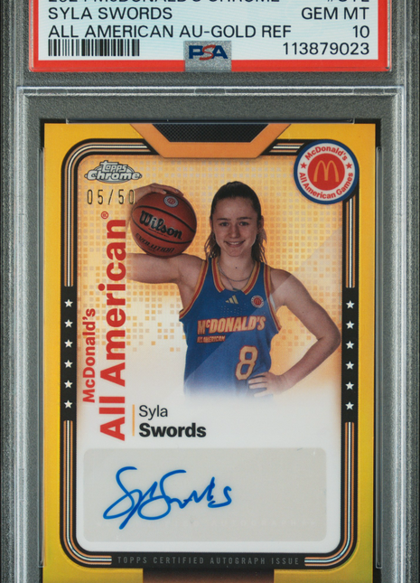 2024 Topps Chrome Mcdonald's Auto Syla Swords #SYL Gold Ref /50 PSA 10