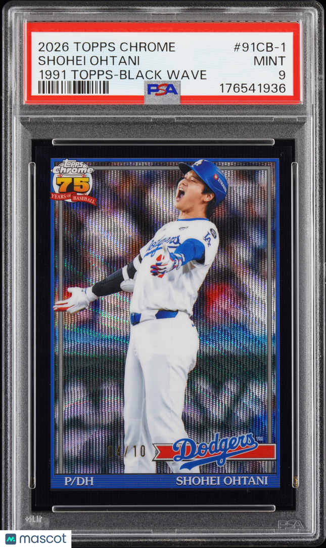 2026 Topps Chrome 1991 Topps Baseball Shohei Ohtani #91CB-1 Black Wave /10 PSA 9